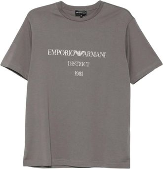Emporio Armani Logo-print T-shirt met ronde hals - Heren - Tops - Grijs - Maat: 2XL Katoen