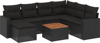 vidaXL Set De Sof&aacute;s De Jard&iacute;n 8 Piezas Y Cojines Rat&aacute;n Sint&eacute;tico Negro Vidaxl
