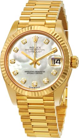 Rolex Datejust 31 Mother of Pearl Diamond Dial Ladies 18kt Yellow Gold President Watch 278278MDP