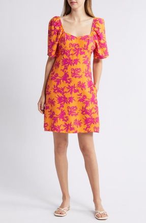 Loveappella Floral Print Puff Shoulder Dress in Fuchsia at Nordstrom, Size X-Small