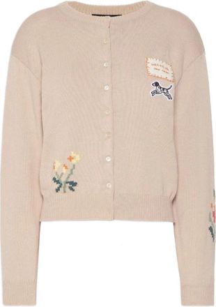 Max Mara Mandorla Intarsio Fiori e Ricamo Patch - Dames - Vesten - Beige - L - Truien & Vesten