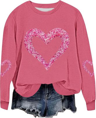Generic Women Heart Print Sweatshirt Ladies Romantic Valentines Day Sweatshirt Casual Oversized Crewneck Long Sleeve Pullover Outdoor Comfort Graphic Tops Val