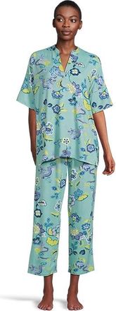 N by Natori Fluer Dragon - Cozy Knit Short Sleeve Pajama Set Womens Pajama Sets Aqua : M (Womens 10-12), Polyester/Spandex