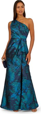 Adrianna Papell Womens One Shldr Jacq Gown - Blue - Size 18 UK