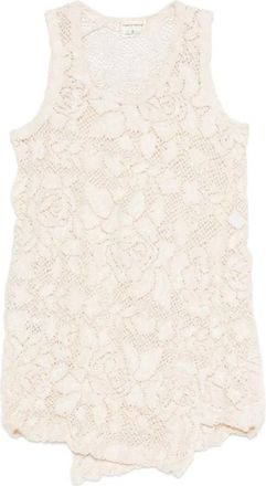 Comme Des Gar&ccedil;ons Bloemenkant Mouwloze Top - Dames - Tops zonder mouwen - Beige - M - Katoen - Tops