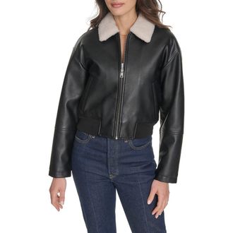 Levi's Faux Leather Bomber Jacket with Faux Shearling Collar in Black at Nordstrom Rack, Size X-Small