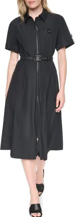 DKNY Zip Front Taffeta Shirtdress in Black at Nordstrom, Size 16