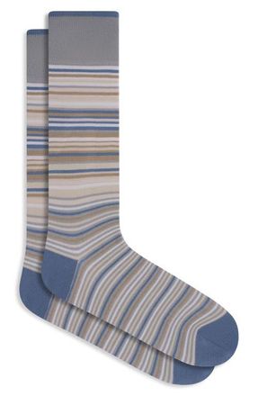 Bugatchi Stripe Mercerized Cotton Blend Dress Socks in Stone at Nordstrom