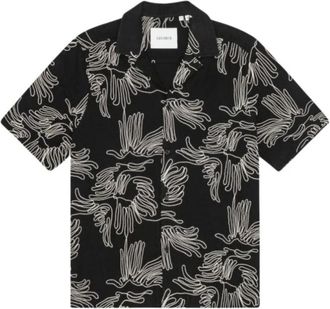 Les Deux Liam Aoe Flower Ss Shirt - Heren - Korte mouwen Overhemden - Zwart - L - Katoen - Overhemden