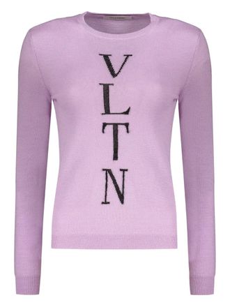 Valentino Garavani logo-embroidered crew neck sweater - women - Virgin Wool - 44 - Purple