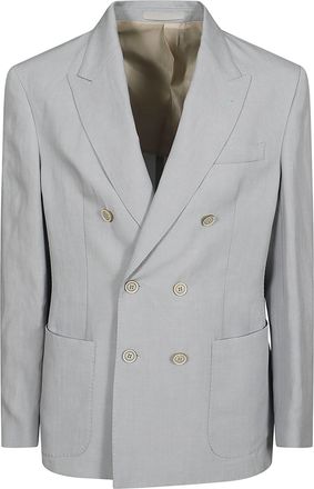 Eleventy Double-Breasted Light Blue Tailored Jacket With Refined Peak Lapel