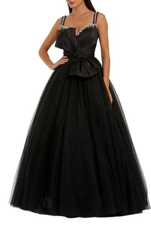Mac Duggal Sleeveless Tulle Sweetheart Neck Ballgown With Bow in Black at Nordstrom, Size 12