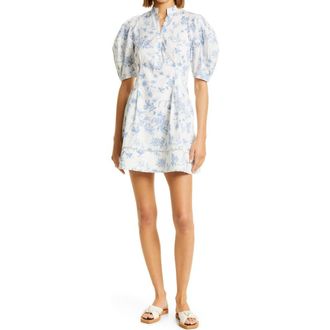 Club Monaco Floral Puff Sleeve Minidress in White Multi at Nordstrom, Size 6