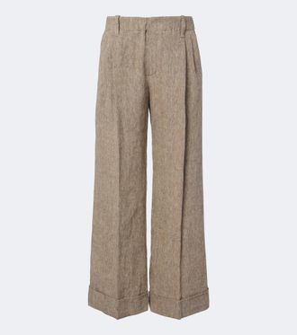 Brunello Cucinelli Monili linen wide-leg pants