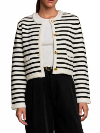 English Factory Knit Striped Sweater Cardigan In Black