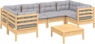 vidaXL Juego De Muebles De Jard&iacute;n 7 Pzas Y Cojines Madera De Pino Gris Vidaxl