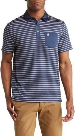 Original Penguin Colorblock Stripe Jersey Polo in Black Iris at Nordstrom Rack, Size X-Large