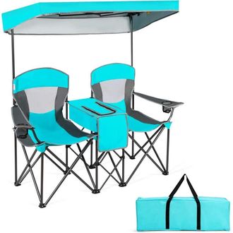 Costway Costway Sillas De Camping Plegables, Silla Plegable Port&aacute;til Dobles Con Bolsa De Transporte Refrigeradora, Silla De Picnic De 2 Asientos Para Exterior