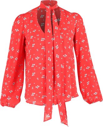 Rixo Printed Blouse in Red Silk