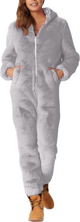 Generic Adult Onesies For Women All In One Pyjamas For Women Fleece Thickened Thermal Flannel Onesies Zip Up Hoodies With Pockets Soft Fluffy Cosy Plush Onesi