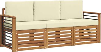 vidaXL Juegos De Sof&aacute;s 3 Uds. Natural Y Crema Madera De Acacia S&oacute;lida Vidaxl