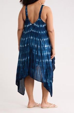Boho Me Tie Dye Print Handkerchief Hem Maxi Dress in Blue Ripple at Nordstrom Rack, Size 3X
