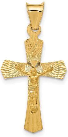 Diamond2Deal 14k Yellow Gold Polished Satin and Diamond-Cut Crucifix Pendant