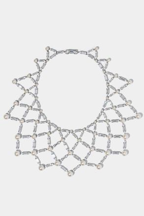 Nadri Ingrid CZ And Pearl XL Netting Necklace in Rhodium at Nordstrom