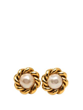 Chanel 1984 Gold Plated Faux Pearl Twisted Rope Clip On Earrings costume earrings - women - Gold Plated/Other - One Size - White