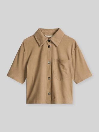 Marc O'Polo Kurzarmhemd aus Ziegenvelours in Sand, Gr&ouml;&szlig;e 34