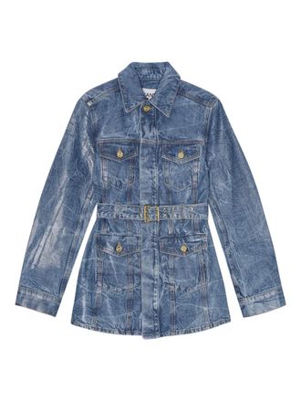 Ganni Denim jack met ceintuur en lange mouwen - Blauw