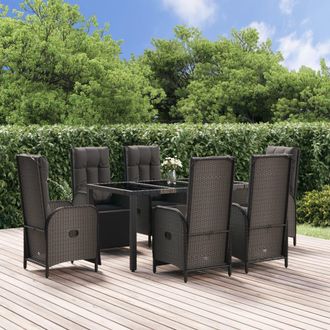 vidaXL Set Comedor Jard&iacute;n 7 Pzas Y Cojines Rat&aacute;n Sint&eacute;tico Negro Gris Vidaxl