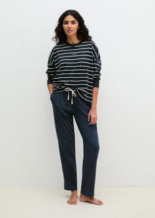 Marc O'Polo Pyjama MARC OPOLO Mix N Match Cotton Pyjama Set Long, Damen, Gr. XL, schwarz navy gestreift, Jersey, Obermaterial: 100% Baumwolle, bequem lang, Rundha