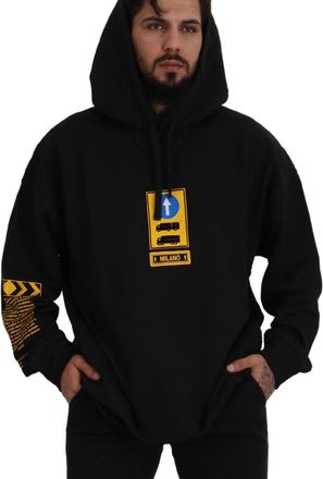 Dolce & Gabbana Mens Logo-Embroidered Cotton Hoodie Black Hoodies