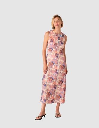 Whistles Sleeveless Floral Textured Midi Dress in Pink/multi at Nordstrom, Size 12