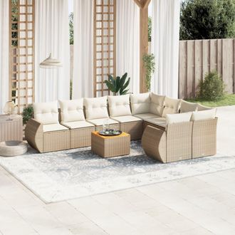 vidaXL Juego De Sof&aacute;s Jard&iacute;n Con Cojines Beige 10 Pzas Rat&aacute;n Sint&eacute;tico Vidaxl