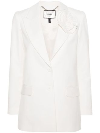Nissa floral-appliqu&eacute; single-breasted blazer - White