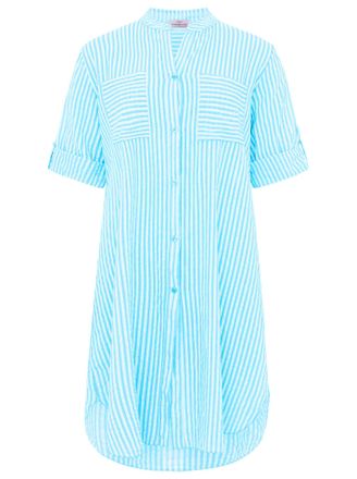 Zwillingsherz Longbluse ZWILLINGSHERZ Kida, Damen, t&uuml;rkis, Web, Obermaterial: 100% Baumwolle, comfort fit lang, V-Ausschnitt, Krempel&auml;rmel 1-Knopf-Manschette, Bluse