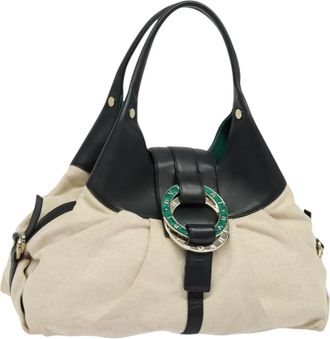 Bulgari Chandra Hobo Canvas And Leather Beige Canvas Bag (Pre-Owned)