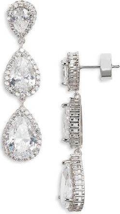 Nordstrom Cubic Zirconia Triple Drop Earrings in Clear- Silver at Nordstrom Rack