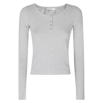 Low Classic LOW Classic - Henry Neck Long Sleeve T-Shirt - Dames - Tops - Grijs - Maat: M Katoen