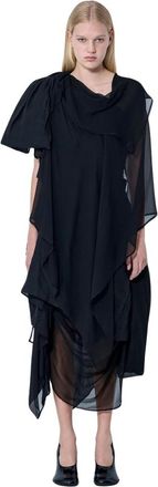 Yohji Yamamoto Kleedjes, Dames, Zwart, M, Asymmetrische Gelaagde Jurk