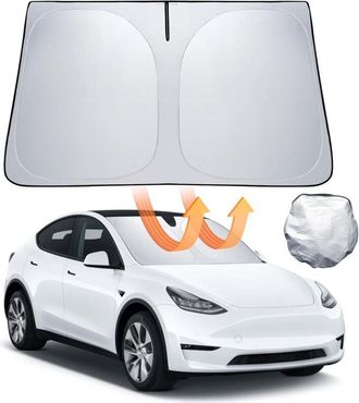 OEM Parasol Plegable Para Parabrisas Compatible Con Tesla Model 3/y, Con Bolsa De Almacenamiento, Bloquea Los Rayos Uv (modelo 3/y 2018-2025). Accesorios