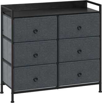 Woltu Cómoda con 6 cajones, cómoda de tela, estructura de acero, efecto madera, color negro y gris oscuro - Woltu