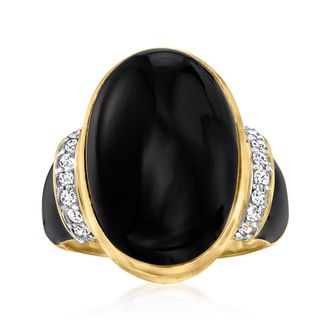 Ross-Simons Black Onyx and Diamond Ring With Black Enamel in 18kt Gold Over Sterling