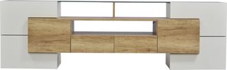 STILVORA Mueble Tv Con 6 Puertas, 2 Cajones Y 3 Huecos Y Led, Blanco Brillo Y Natural, 200&times;35&times;60 Cm, En Mdf