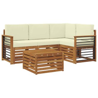 vidaXL Conjunto De Sof&aacute;s De Exterior Con Coj&iacute;n 5 Pcs Natural Y Crema Vidaxl