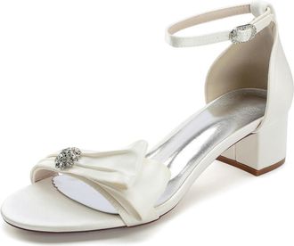 Generic Low Heel Bridal Shoes Wedding Low Heels Sandals Chunky Heels Pearl Ankle Strap Satin Prom Party Dress Pumps 4.5Cm,Ivory,10 UK