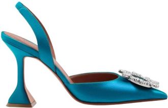 Amina Muaddi Azur Satin Begum Slingback Pumps, Brand Size 37.5 ( US Size 7.5 )