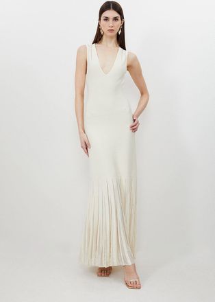 Karen Millen Womens Viscose Blend Sheer Skirt Maxi Knit Dress - Cream - Size X-Small